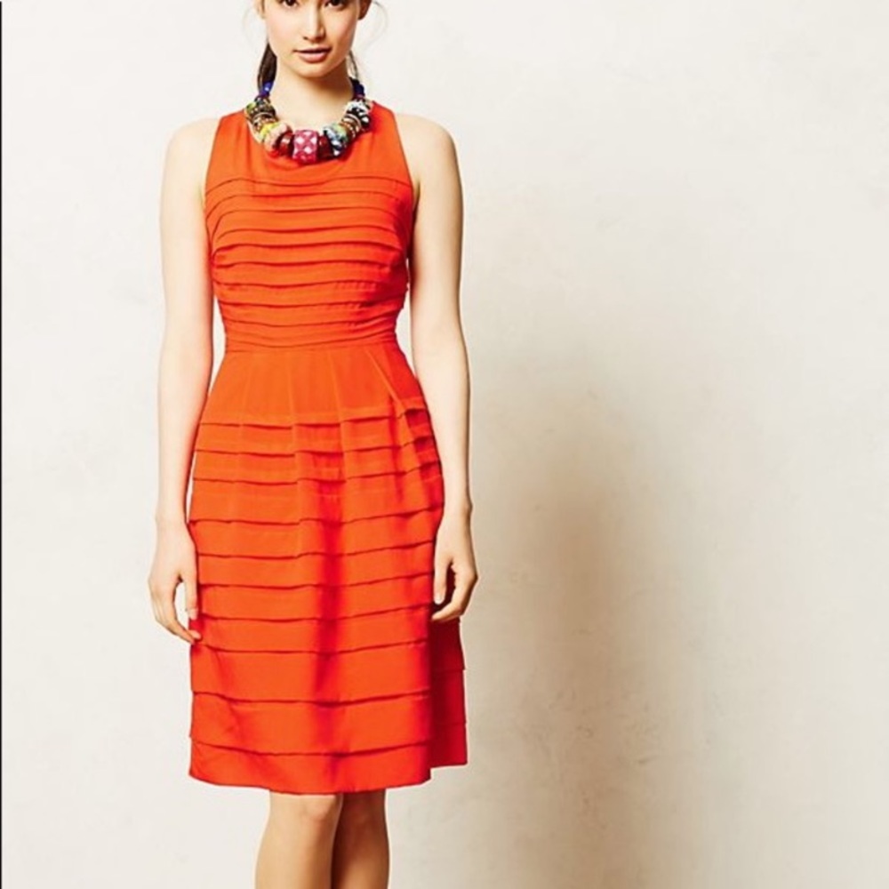 ANTHROPOLOGIE EVA FRANCO Pleated Tangelo Dress—6
